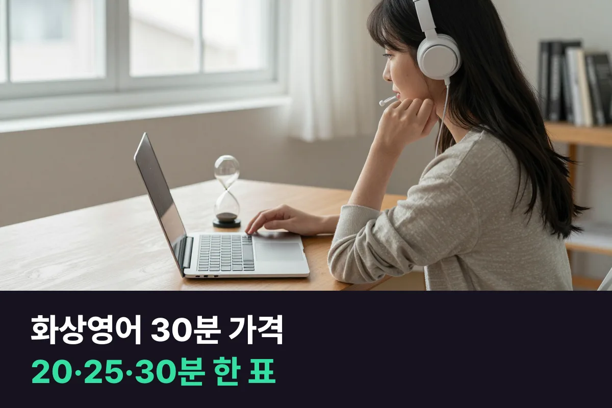 화상영어 30분 가격: 20분·25분·30분 수업을 업체별로 한 표에 놓고 본 월 금액