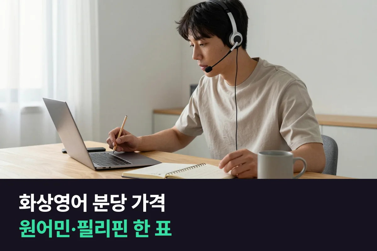 화상영어 분당 가격: 원어민 강사·필리핀 강사 1분당 가격을 업체별로 한 줄에 놓았습니다
